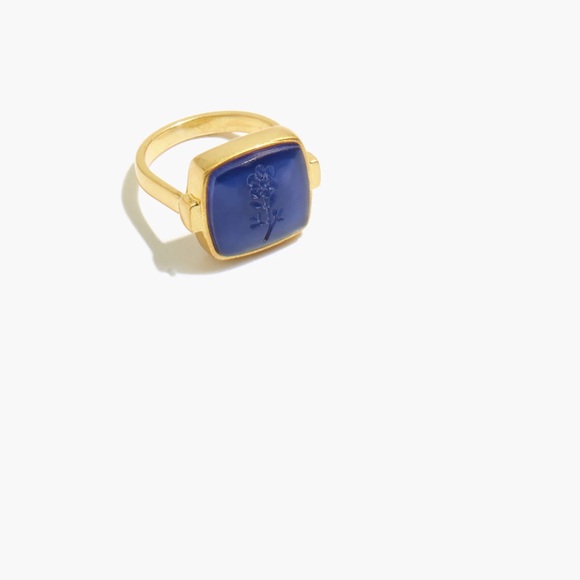 NWT Madewell Impression Resin Flower Signet Ring Blue Jay/Gold - Picture 1 of 4